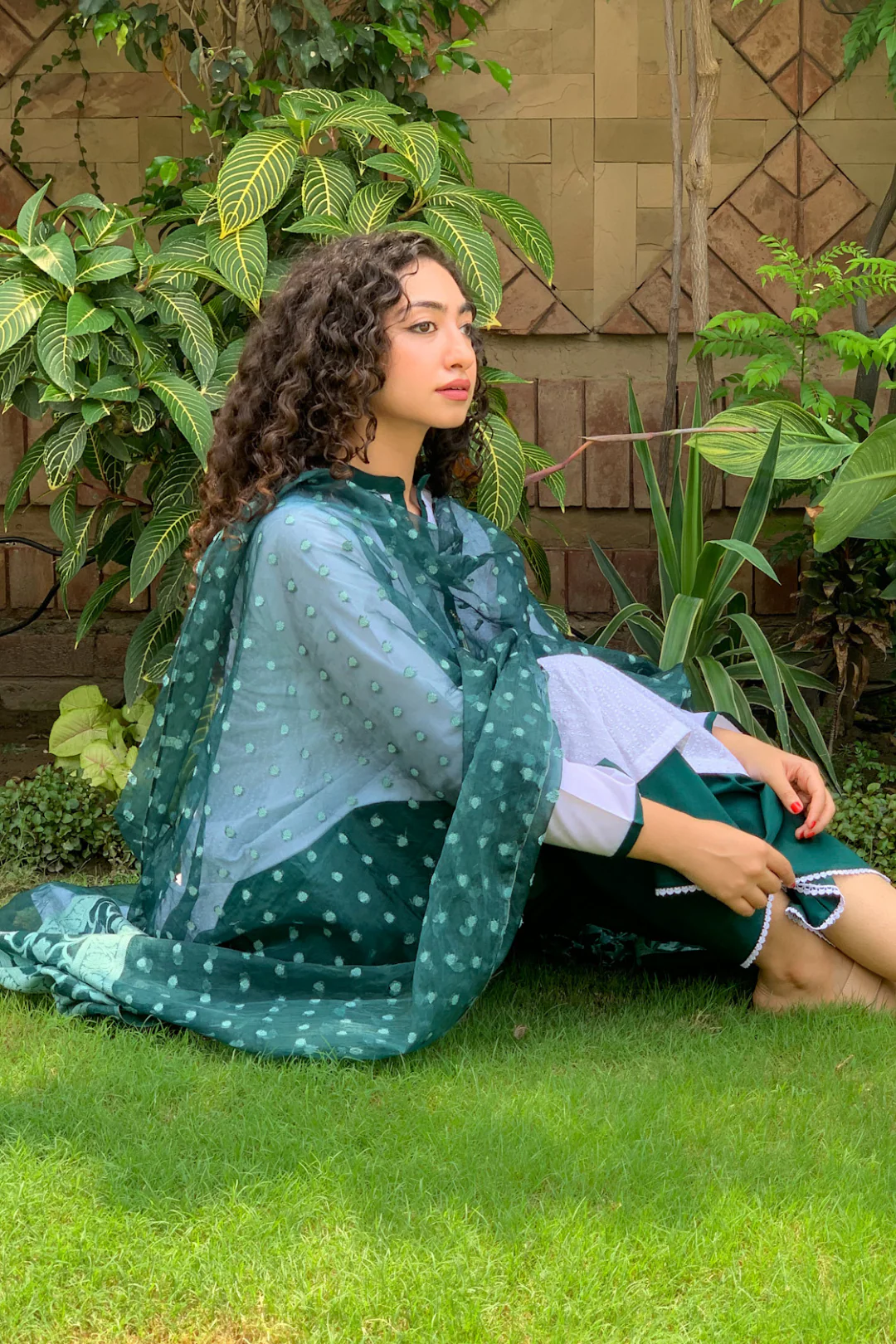 Green Broshia Organza Dupata - Image 3