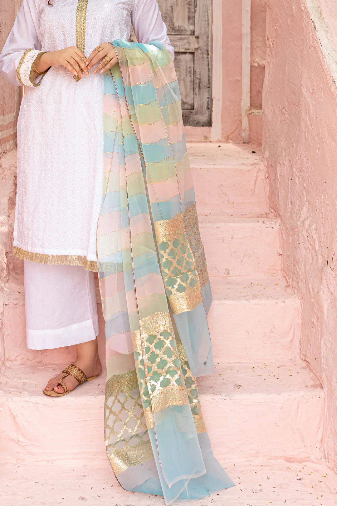 Organza Multi Coloured Dupatta - Image 3